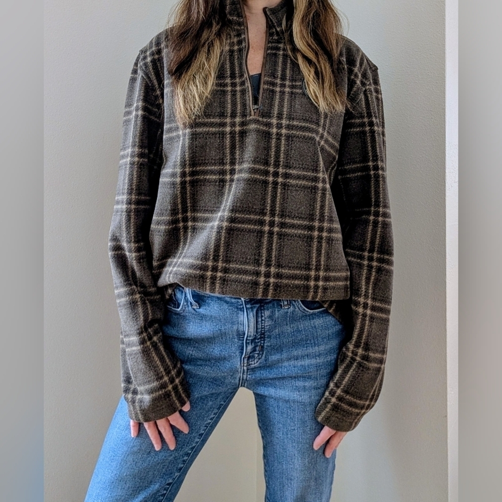 NWT Vintage 90's Aberdeen Collared Fleece Pullover In Brown Plaid